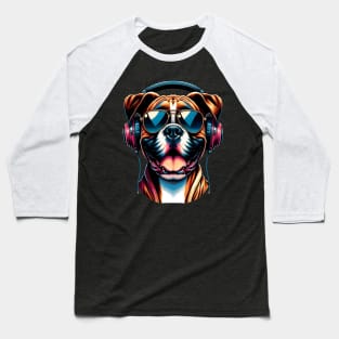 Grinning Boxer as Smiling DJ with Headphones and Sunglasses Baseball T-Shirt